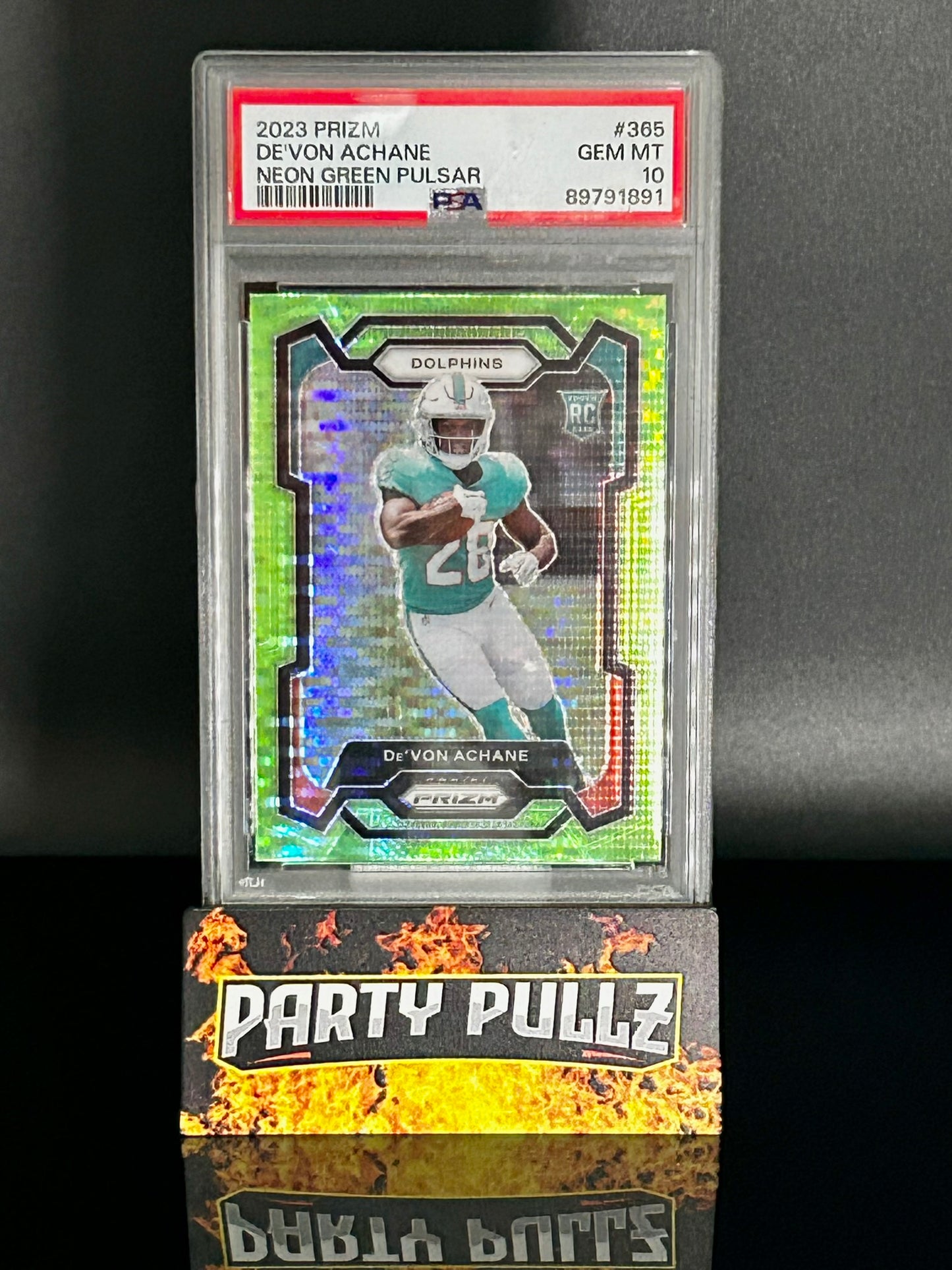 2023 Prizm #365 De'Von Achane RC Neon Green Pulsar PSA 10