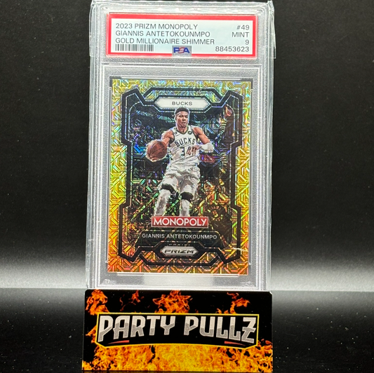 2023 Prizm Monopoly #49 Giannis Antetokounmpo Gold Millionaire Shimmer /500 PSA 9