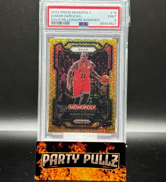 2023 Prizm Monopoly #16 DeMAR DeROZAN Gold Millionaire Shimmer 466/500 PSA 9