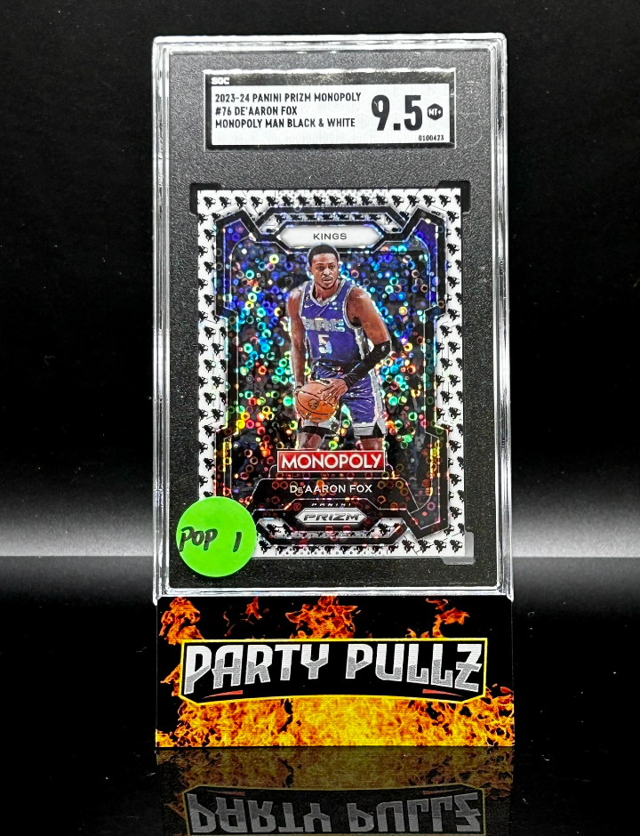 2023-24 Panini Prizm Monopoly #76 De'Aaron Fox Monopoly Man Black & White SGC 9.5 POP 1