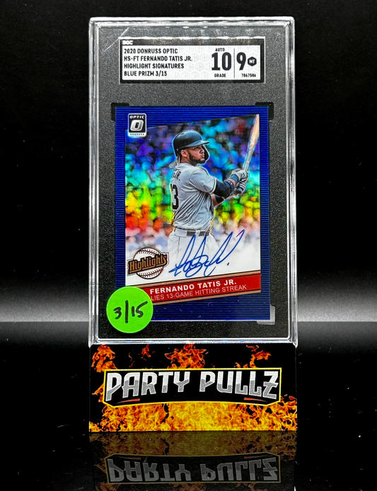 2020 Donruss Optic #HS-FT Fernando Tatis Jr. Highlight Signatures Blue Prizm 3/15 SGC 9 Auto 10