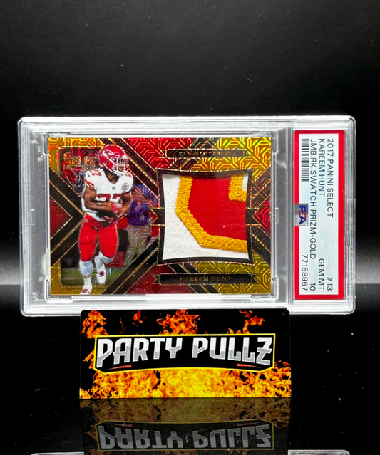 2017 Panini Select #13 Kareem Hunt Jumbo Rookie Swatch Prizm Gold 4/10 PSA 10