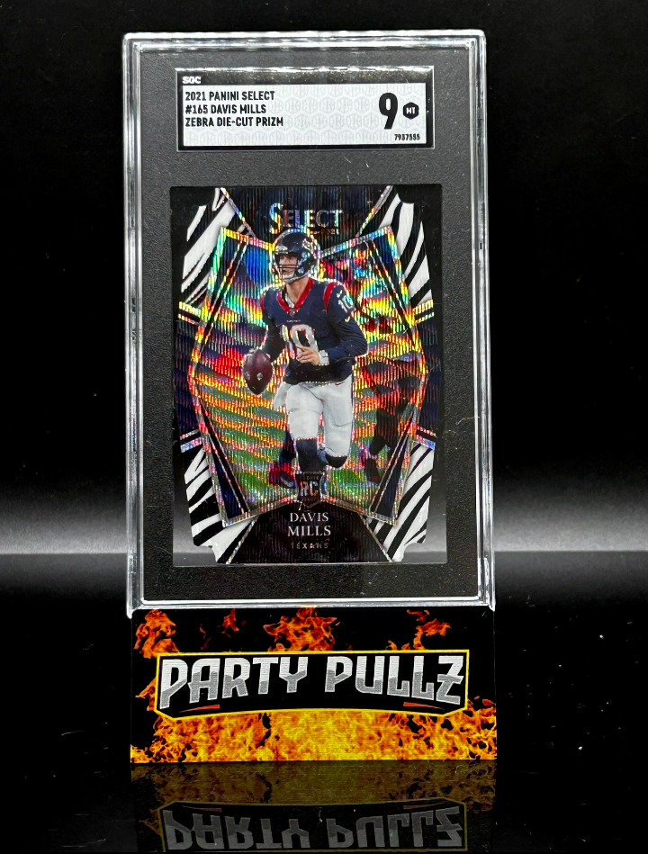 2021 Panini Select #165 Davis Mills RC Zebra Die-Cut Prizm SGC 9